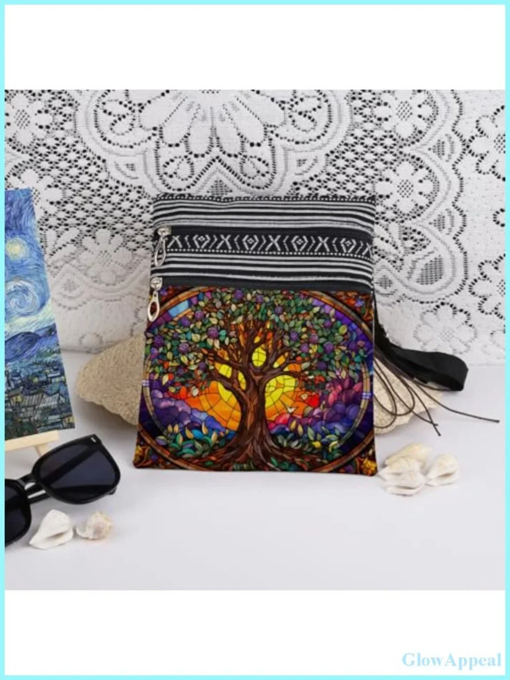Tree of Life Crossbody Bag Polyester Adjustable Strap Messenger
